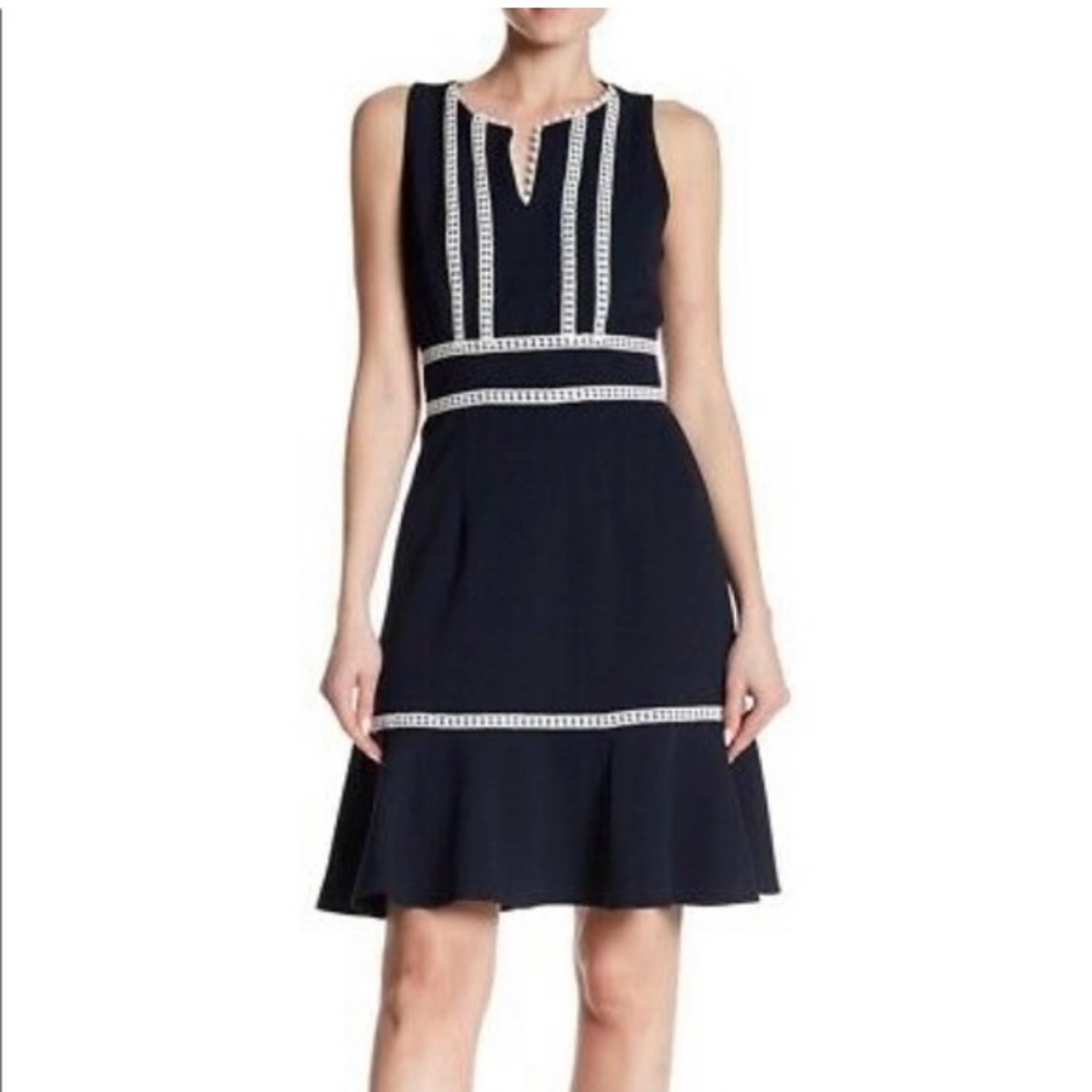 Nanette Lepore Navy Blue and White Midi Dress